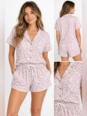 Splendid Super Soft Viscose Pink Floral Short Pajama Set – Size Large